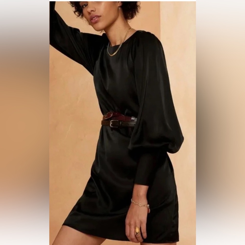 NWT $90 Banana Republic Factory Satin Mini Shift Dress Black Size 16